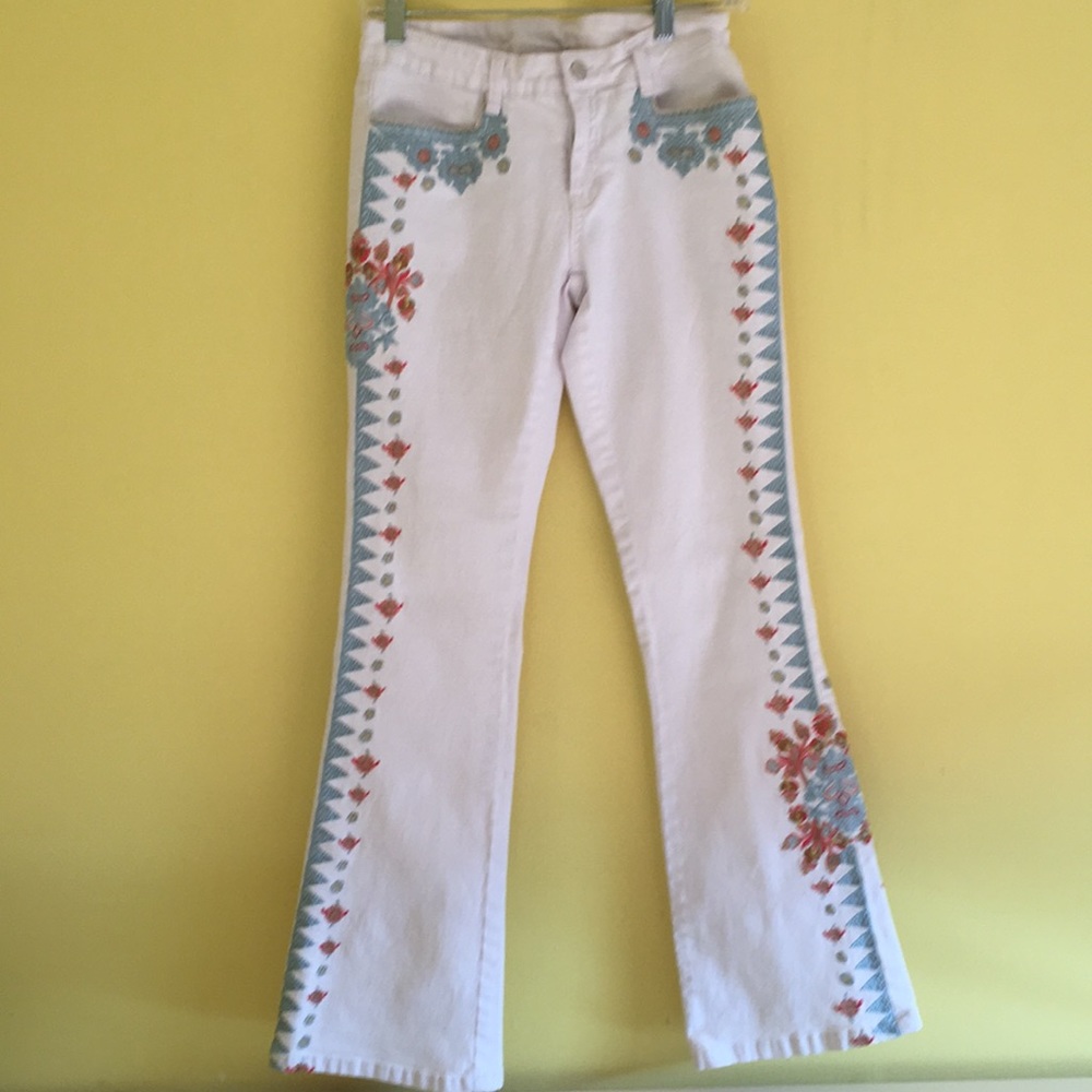 Boston Proper Embroidered Blue White Bootcut Jeans